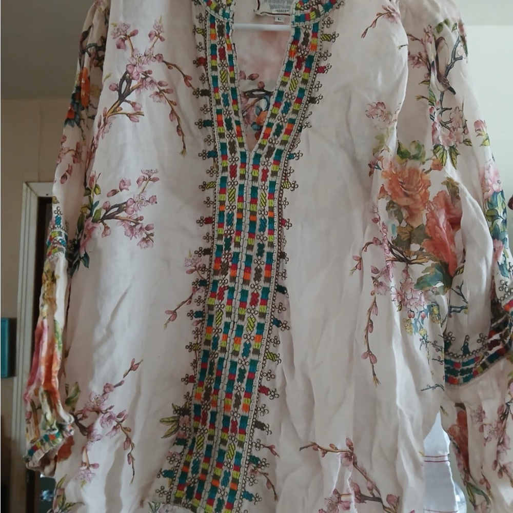 Johnny Was Floral Embroidered Tunic Top